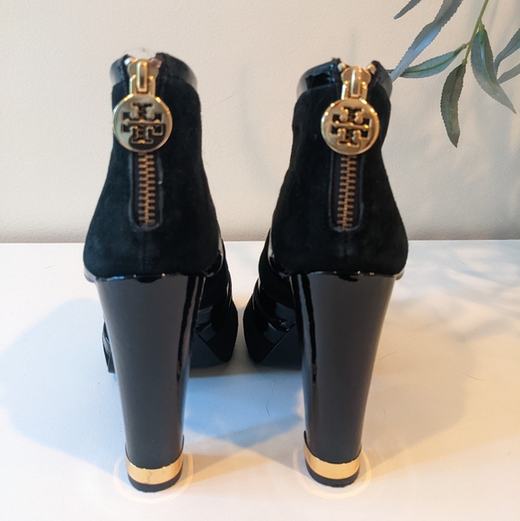 SOLD Tory Burch Lucille Black Suede Platform Ankle Boots 37 7 - Picture 4 of 12